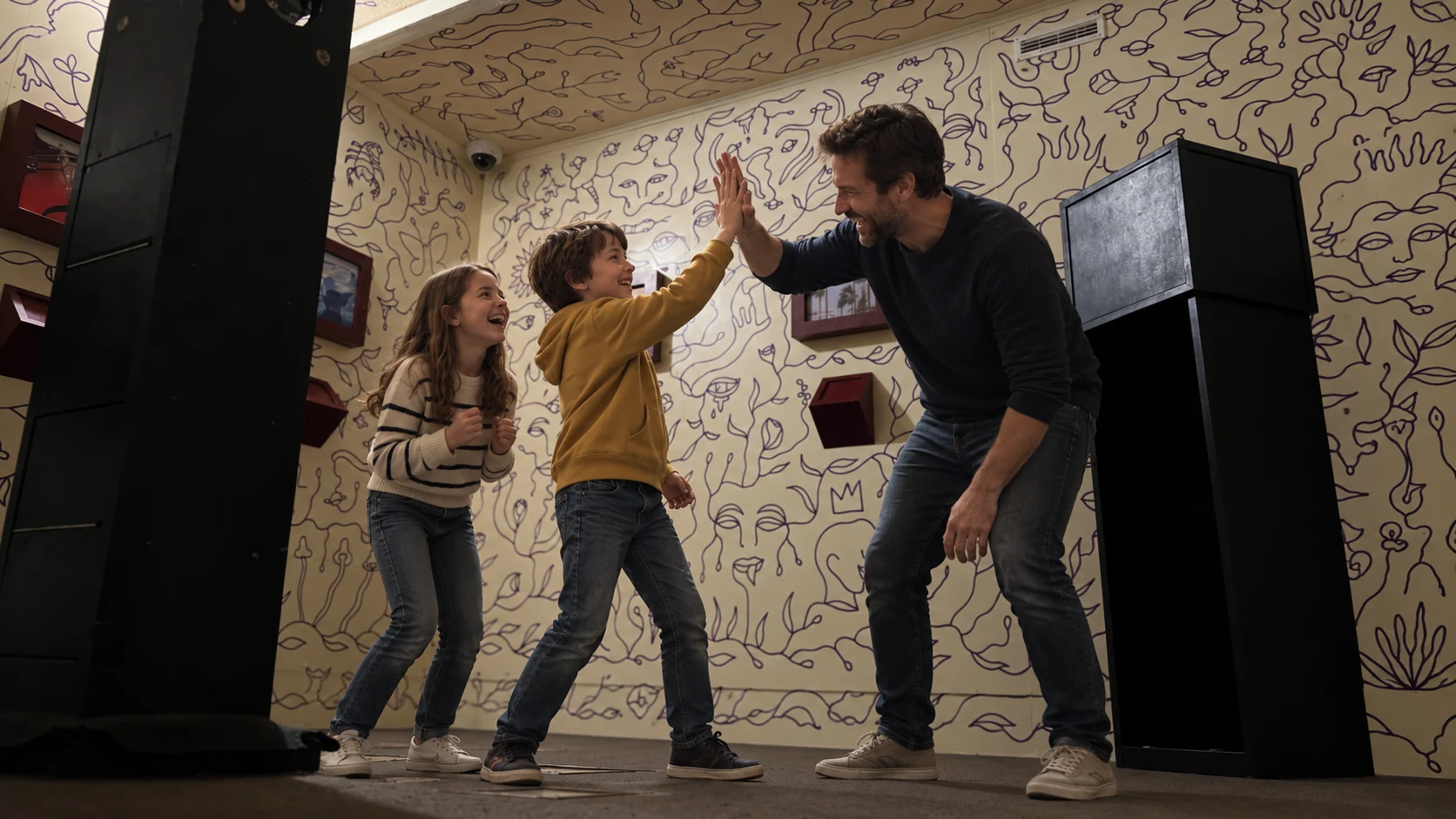 Children celebrate a success with their father in Realm of Senses